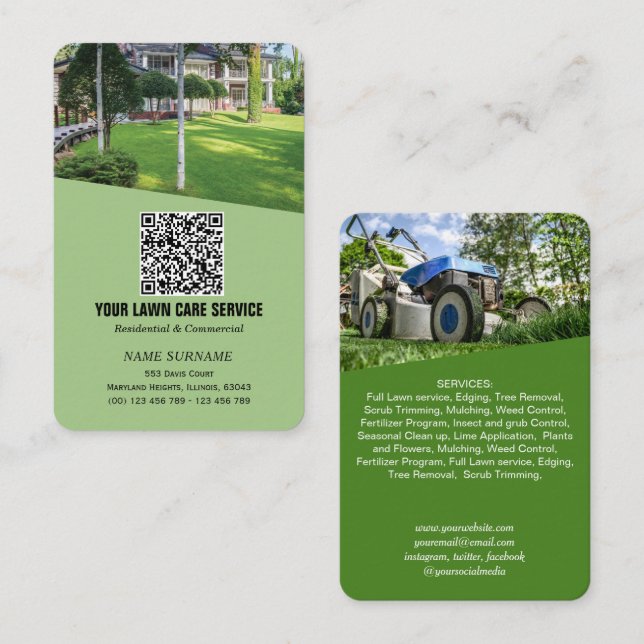 Netzwerk QR Code Lawncare Vertikal Business Car Visitenkarte (Vorne/Hinten)