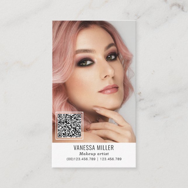 Netzwerk QR Code Make-up Künstler Vertikal Foto Bu Visitenkarte (Vorderseite)