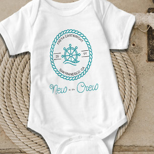 Neu an Bord Nautical Türkises Schiffssteuer Custom Baby Strampler
