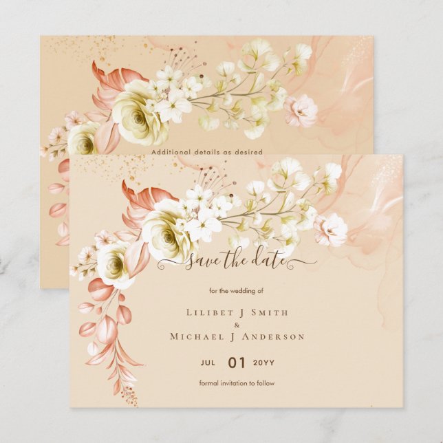 NEU! Boho Floral Wedding Rett Dates Postkarte (Vorne/Hinten)
