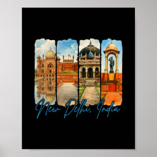 Neu-Delhi Indien Reisereise Pinselstrich Souvenir Poster
