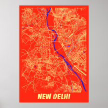 Neu Delhi - Indien Retro City Map