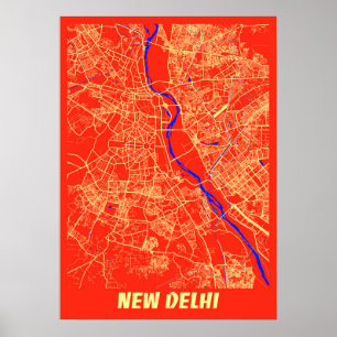 Neu Delhi - Indien Retro City Map Poster
