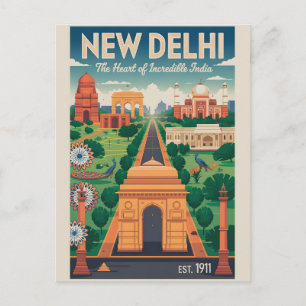 Neu-Delhi Indien Retro-Reiseposter-Kunst Feiertagspostkarte