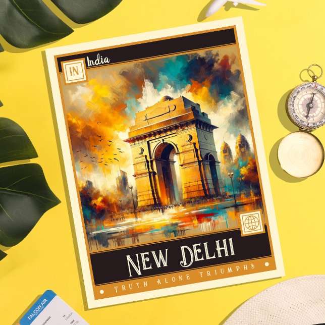Neu-Delhi, Indien | Vintage Malerei Postkarte (Von Creator hochgeladen)