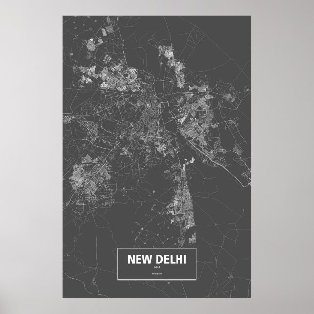 Neu-Delhi, Indien (weiß auf schwarz) Poster (Vorne)
