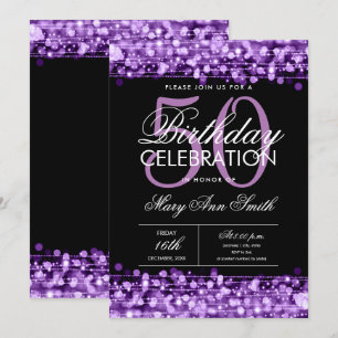 NEU! Elegant 50. Geburtstagsparty Glitzern Lila  Einladung