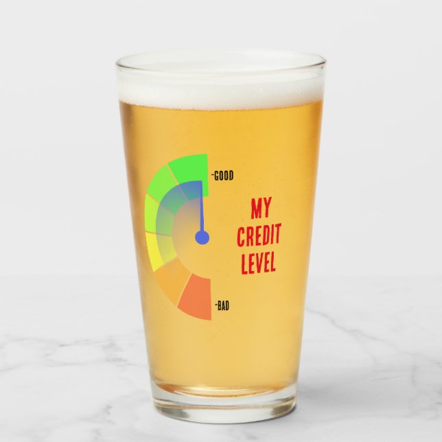 NEU! Glass Cup Mein Kreditlevel - Größe 16oz Glas (Vorne (Gefüllt))