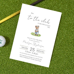 Neu im Club Blue Golfing Bär Baby Shower Einladung