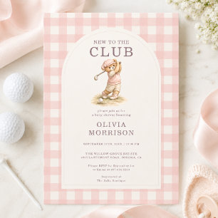 Neu im Club Golf Bär Rosa Mädchen Baby Shower Einladung