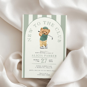 Neu im Club Golf Bär Salbeigrün Baby Shower Einladung