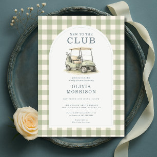 Neu im Club Golf Cart Gingham Baby Shower Einladung