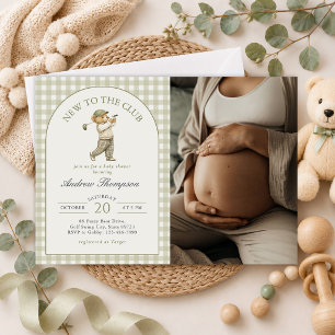 Neu im Club Golf Junge Baby Shower Foto Einladung