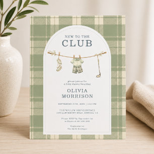 Neu im Club Golf Karo Wäscheleine Babyparty Einladung