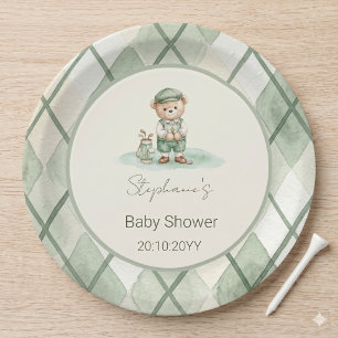 Neu im Club  Grüner Golfbär-Baby-Shower  Pappteller