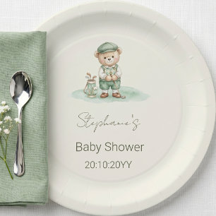Neu im Club  Grüner Golfbär-Baby-Shower  Pappteller