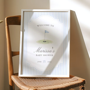 Neu im Golfclub Blau gestreifte Babyparty Poster