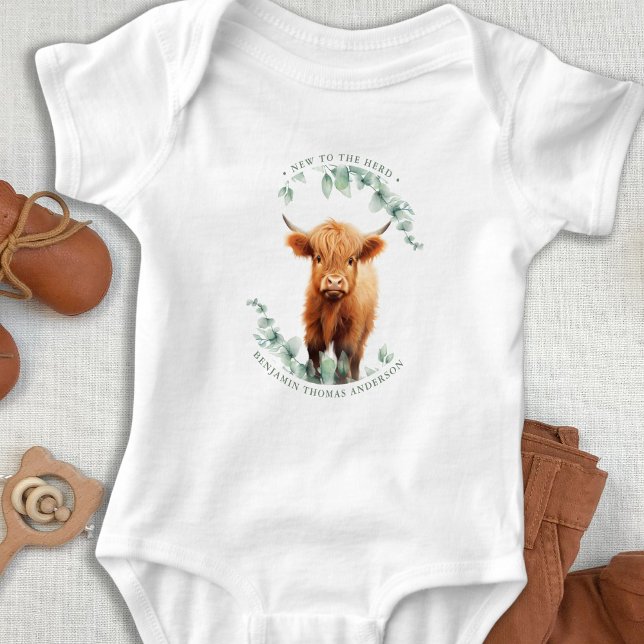 Neu im Herd Boho Greenery Highland Cow Baby Strampler (Von Creator hochgeladen)