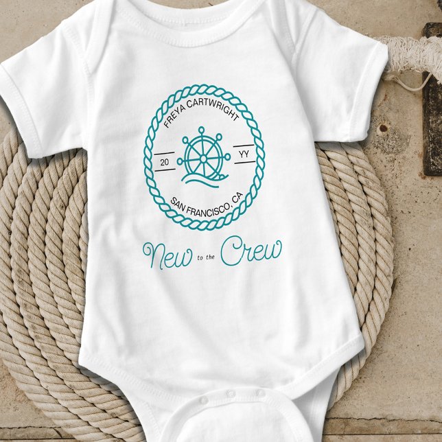 Neu in der Crew Nautical Aquamarin Ship Wheel Cust Baby Strampler (Von Creator hochgeladen)