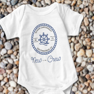 Neu in der Crew Nautical Blue Ship Wheel Custom Baby Strampler