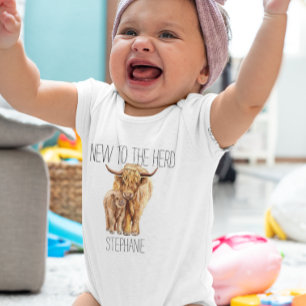 Neu in der Herd Highland Kuh Calf Watercolor Baby Strampler