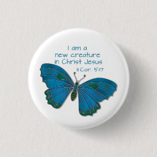 Neu in Jesus 2 Korinther 5:17 Blauer Schmetterling Button
