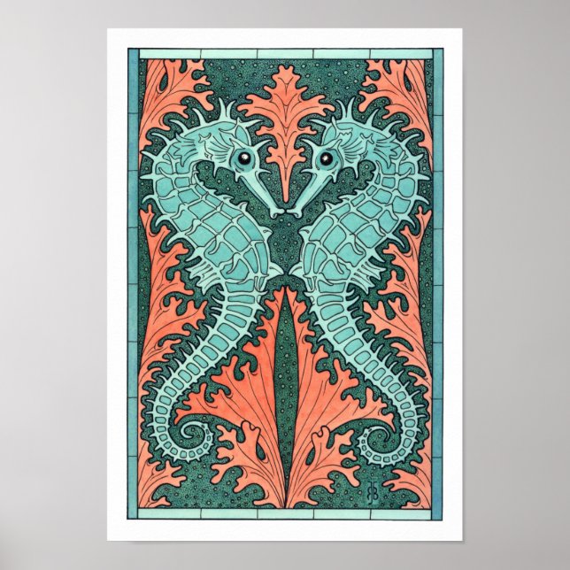 NEU! Jugendstil-Seepferde Poster (Vorne)
