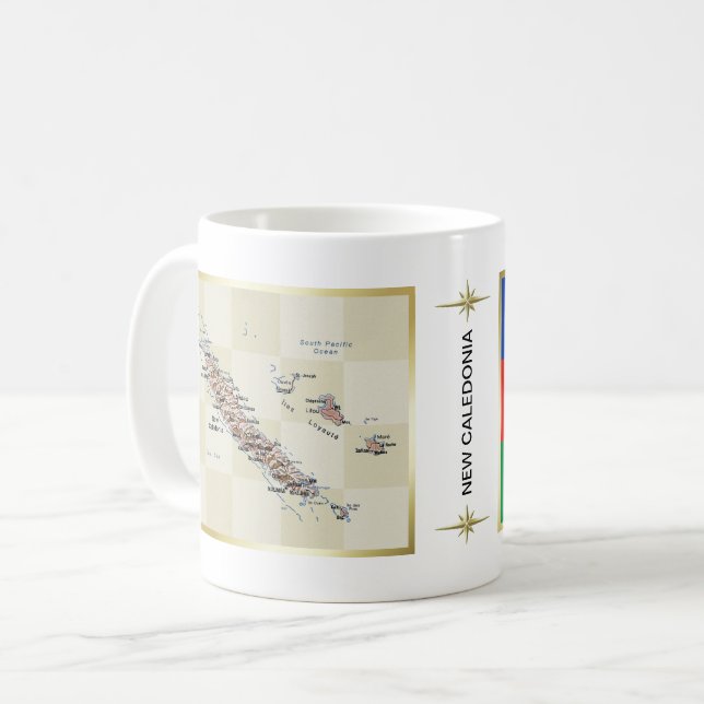 Neu-Kaledonien Flagge + Karten-Tasse Kaffeetasse (Vorderseite Links)