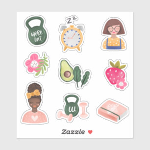 Neu Neujahrsresolutionen Girly Illustrative Aufkleber