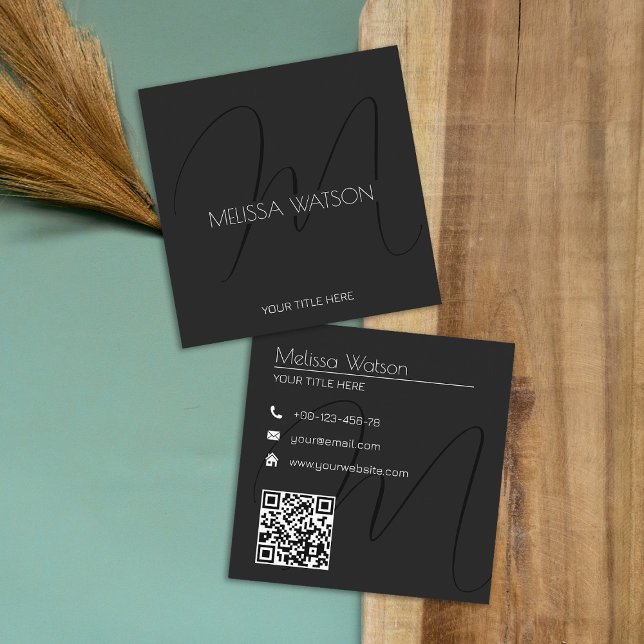 Neu schwarzer Minimaler moderner QR-Code Quadratische Visitenkarte (Von Creator hochgeladen)