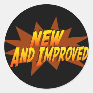 Neu und verbessert runder aufkleber