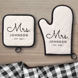 Neu verheiratete Braut Personalisiert White Ofenhandschuh & Topflappen-Set