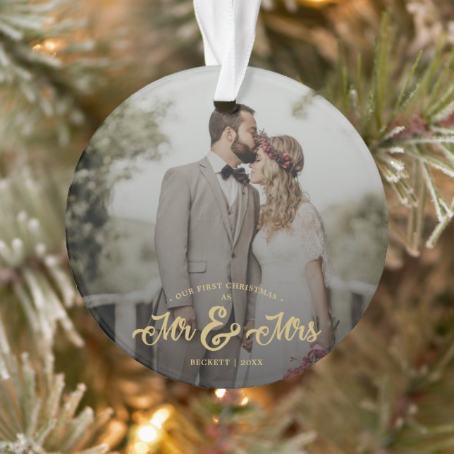 Neu verheiratete First Christmas Mr. & Mrs. Foto Ornament (Baum)