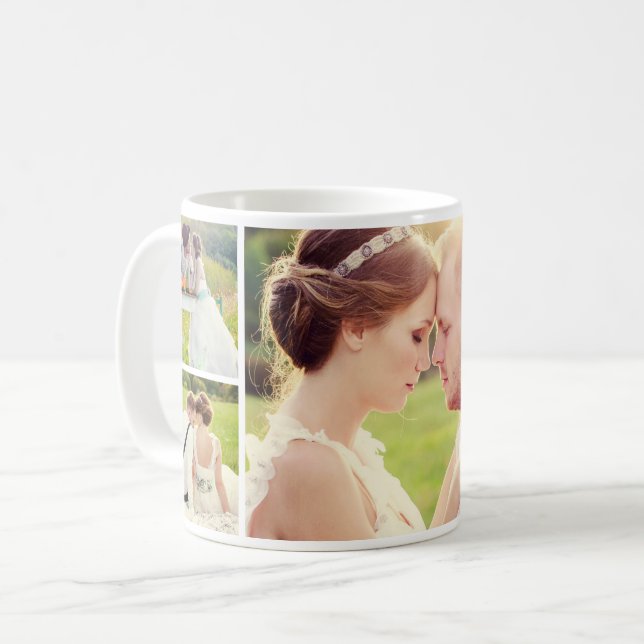 Neu verheiratetes Paar Custom Wedding Foto Collage Kaffeetasse (Vorderseite Links)