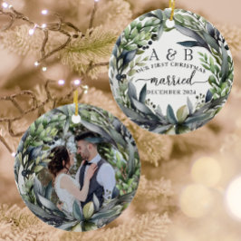 Neu verheiratetes Personalisiertes Foto Keramik Ornament