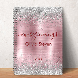Neuanfang Blush Silber Faux Glitter Monogramm Notizblock