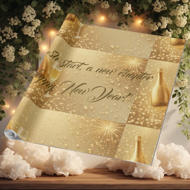 Neuanfang Neues Kapitel Mitternachtsgold Champagne Geschenkpapier (Fresh Start New Chapter Midnight Gold Champagne Wrapping Paper)