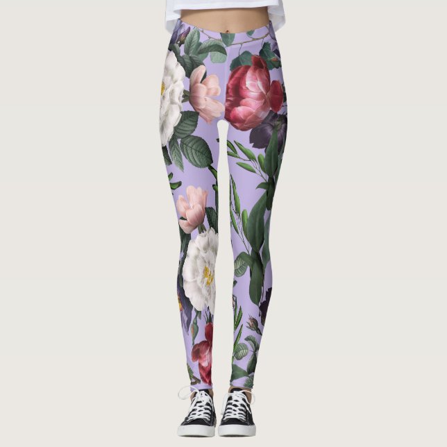 Neuankömmlinge Luxus moderne Blumengarten lila Leggings (Vorderseite)