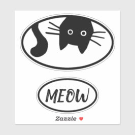 Neuartiges Black Kitty Cat Oval Vinyl Sticker Set