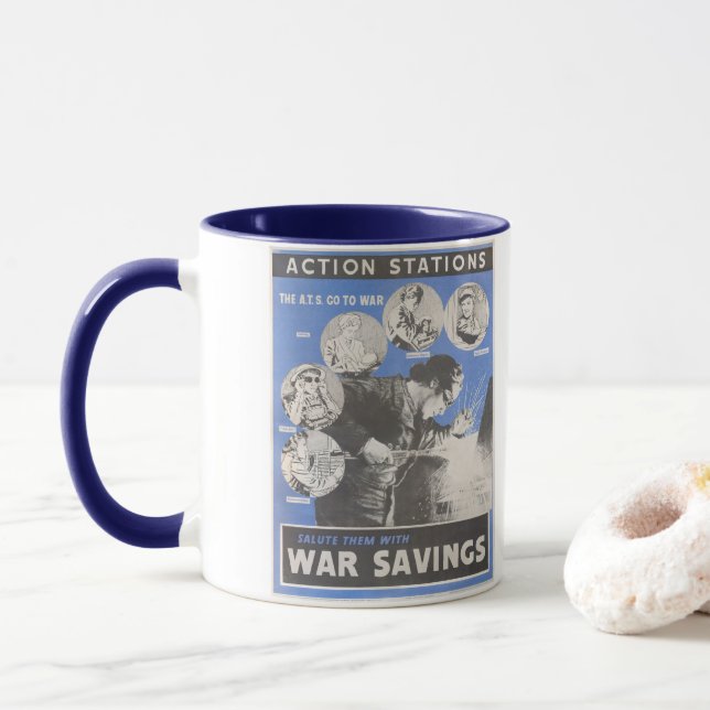 Neudruck des britischen Kriegsposters. Tasse (Mit Donut)