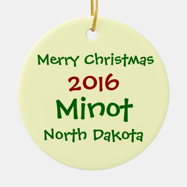 NEUE 2016 MINOT NORTH DAKOTA WEIHNACHTSverzierung Keramikornament (Vorne)