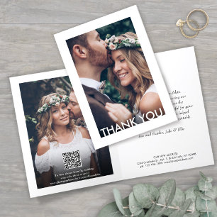 Neue Address & 2 Foto Chic Deko Typografy Wedding Dankeskarte