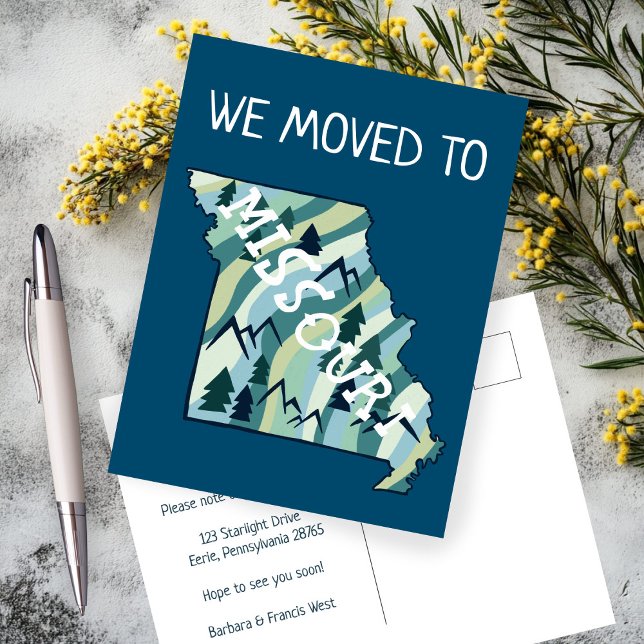 NEUE ADDRESS Moving Missouri Staat Illustrierte Ka Postkarte (NEW HOME ADDRESS Moving Announcement Missouri State Illustrated Map Postcard
)