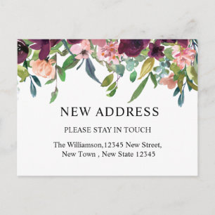 Neue Adresse Aquarell Blumen und Grün Postkarte