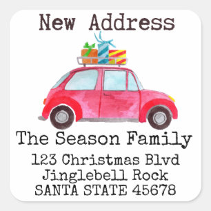 Neue Adresse Auto und Weihnachtsgeschenke Adresse Quadratischer Aufkleber