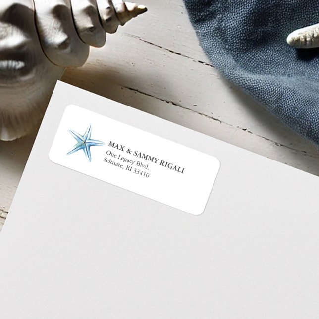 Neue Adresse Blue Starfish Rücksendeadresse (Starfish return address label watercolor beach art by Victoria Grigaliunas Do Tell A Belle)