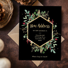 Neue Adresse | Christmas Gilded Greenerity Black Postkarte