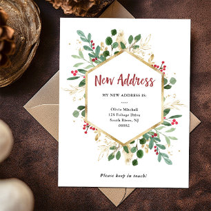 Neue Adresse Christmas Gilded Greenery White Postkarte