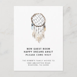 Neue Adresse Dreamcatcher Kristallfedern Bewegung Ankündigungspostkarte