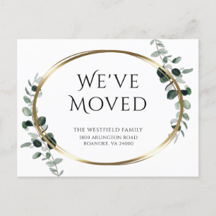 Neue Adresse Eukalyptus Gold Metallic Moving Ankündigungspostkarte